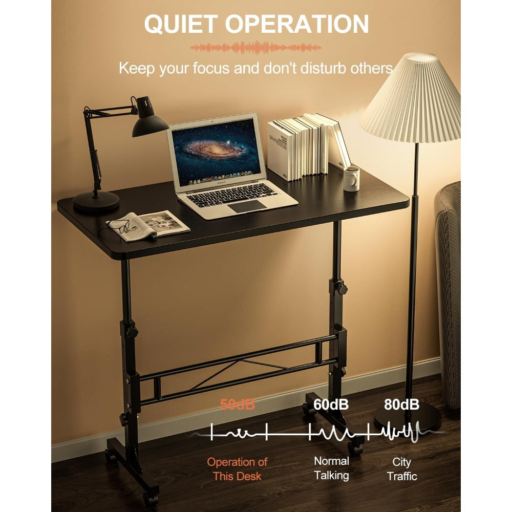 Portable Rolling Small Computer Desk, Adjustable Height, 32 Inch