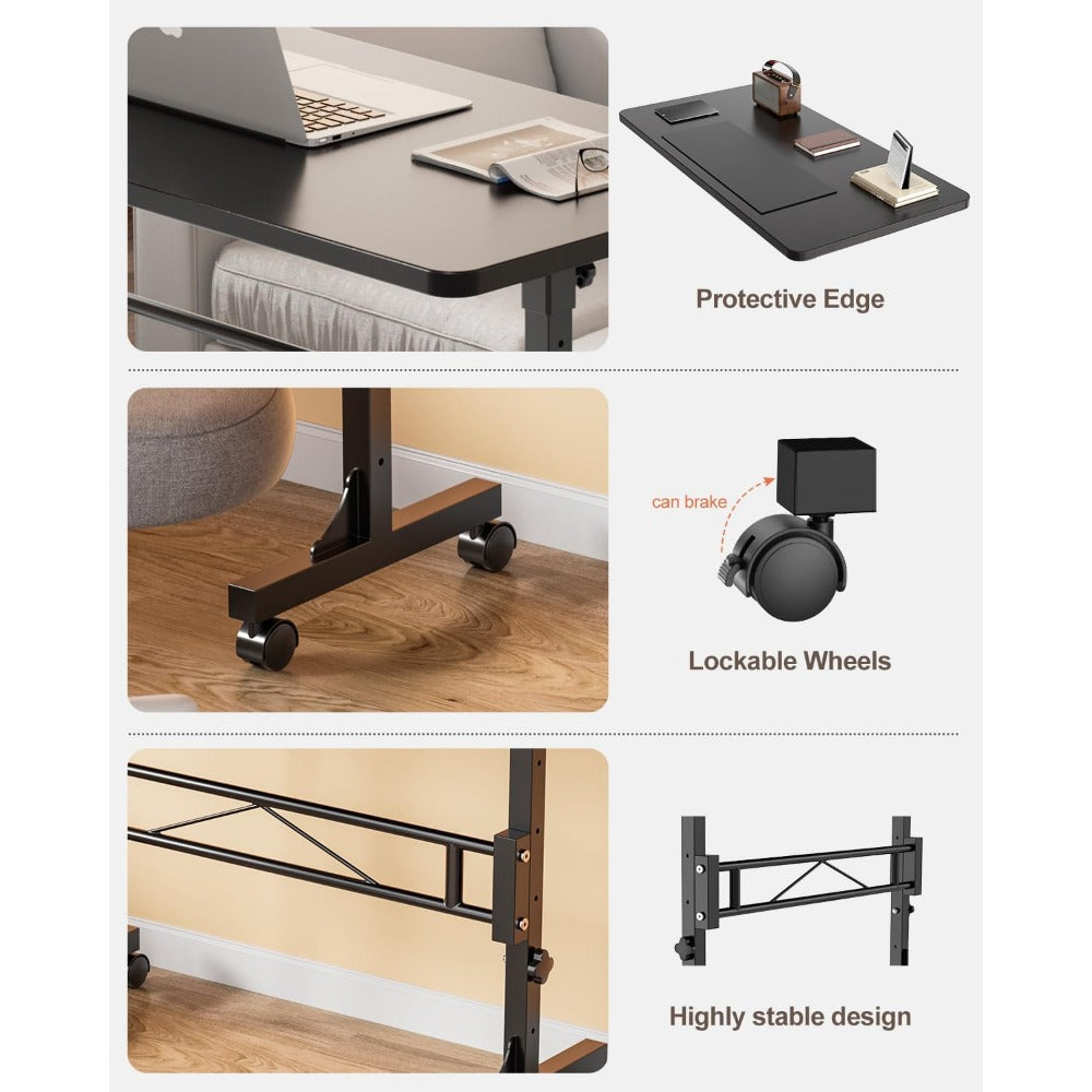 Portable Rolling Small Computer Desk, Adjustable Height, 32 Inch