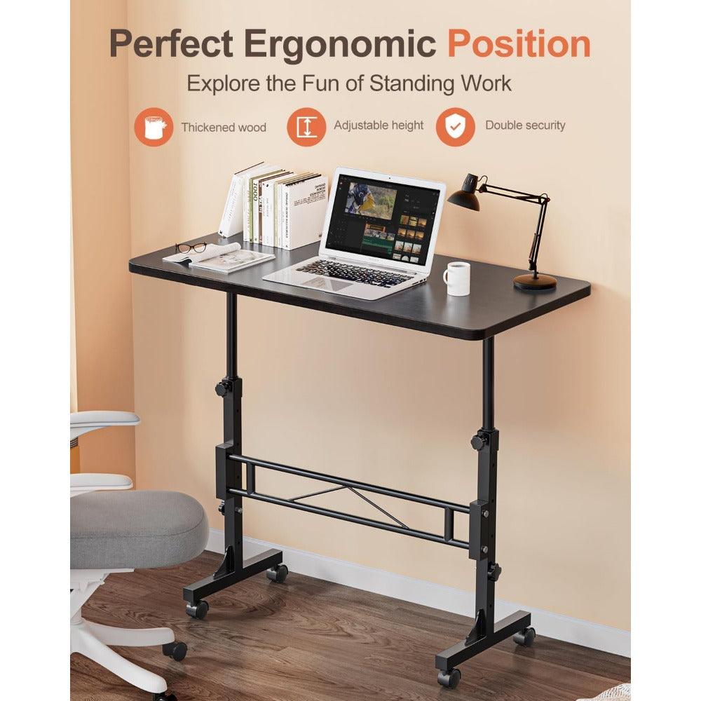 Portable Rolling Small Computer Desk, Adjustable Height, 32 Inch